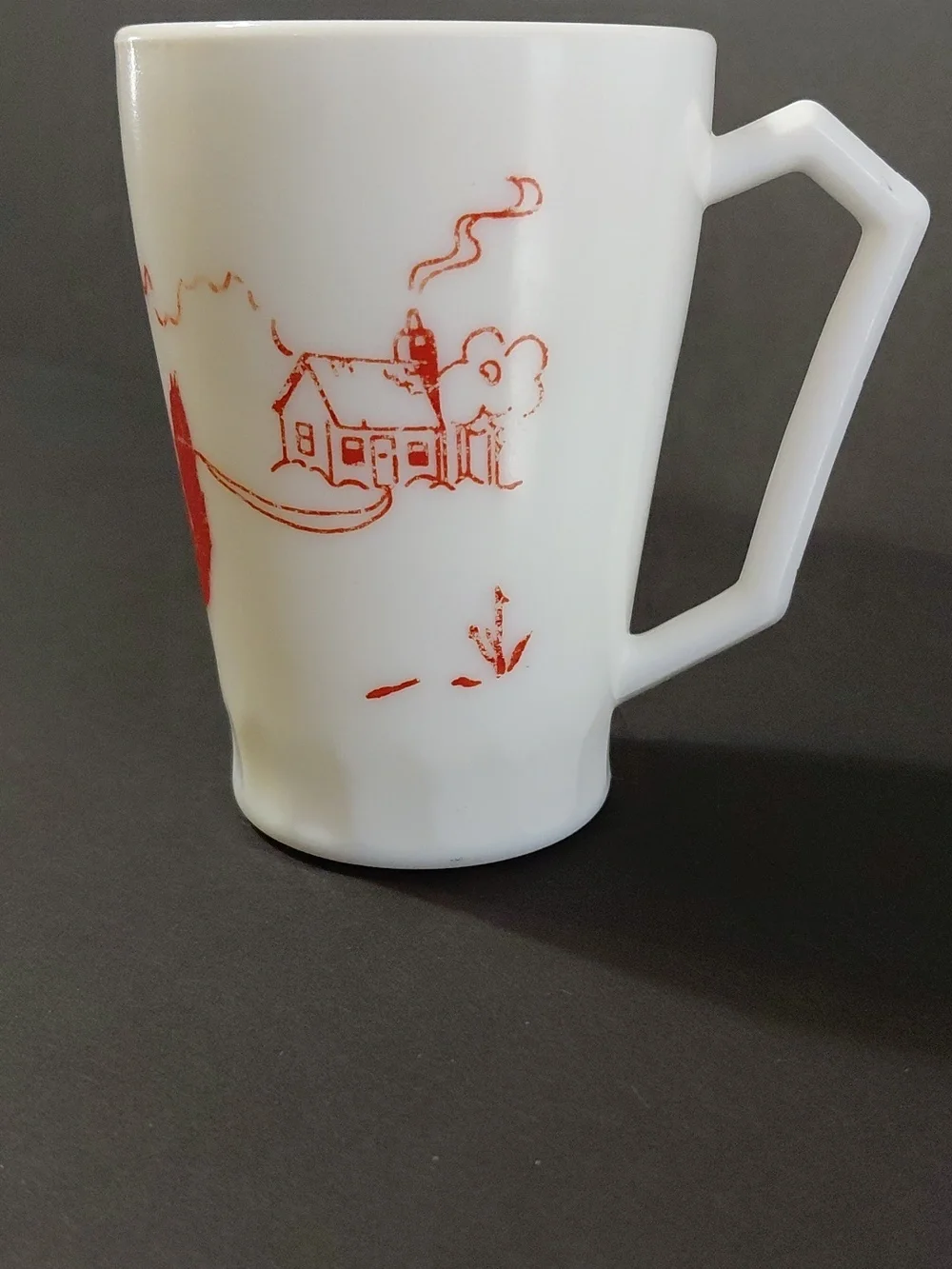 Vintage Hazel-Atlas Little Red Riding Hood White with Red Accents Milk Glass Mug